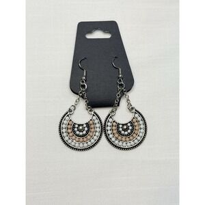 045 Paparazzi White  & Tan Beaded Dangle Earrings